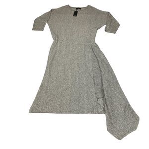 COA Sweater Dress Women's Large Gray Heather Knit Flowy Draped Hem Crew Neck